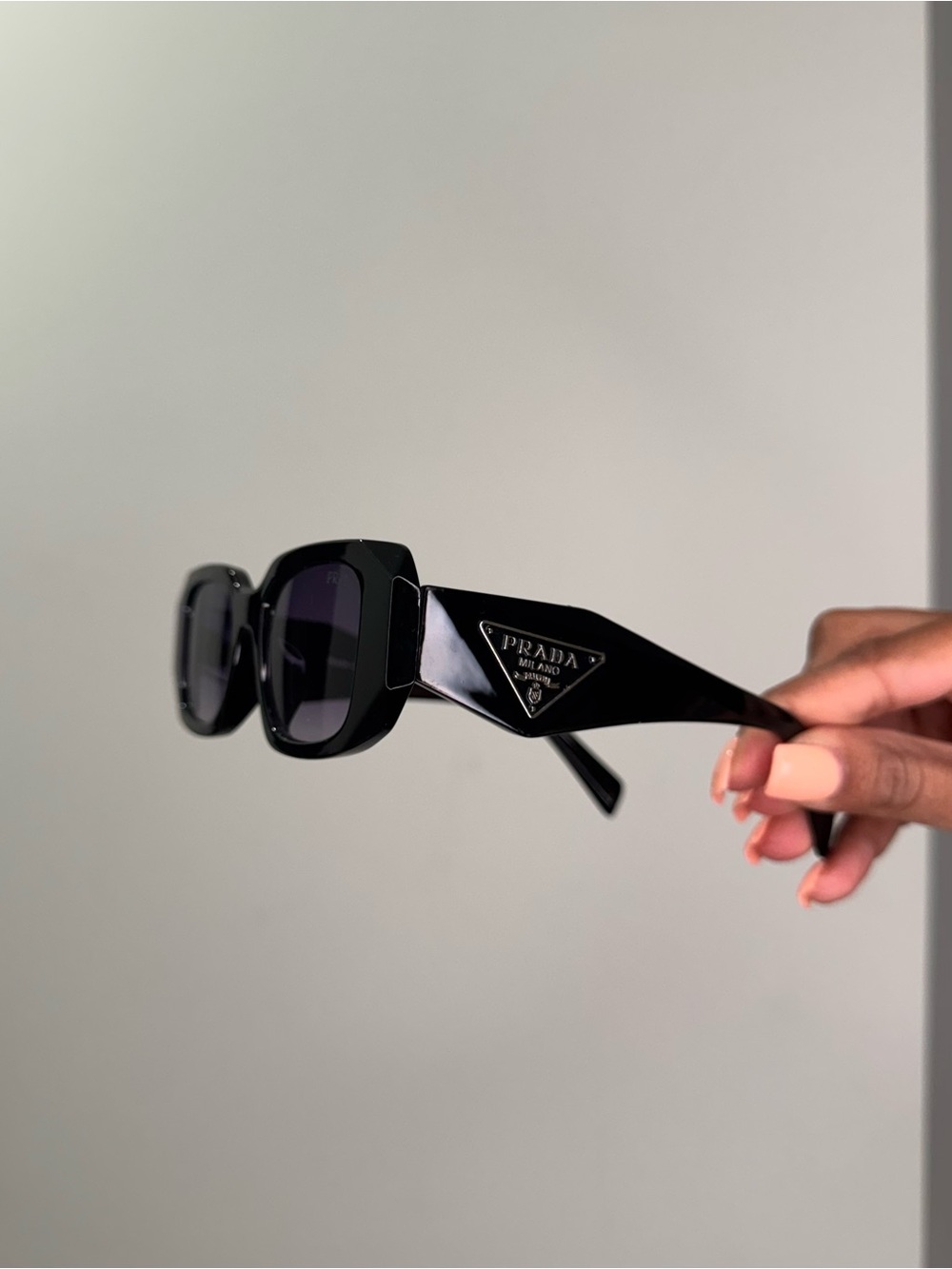 Prada Black Chunky Rectangular Sunglasses with triangle Logo